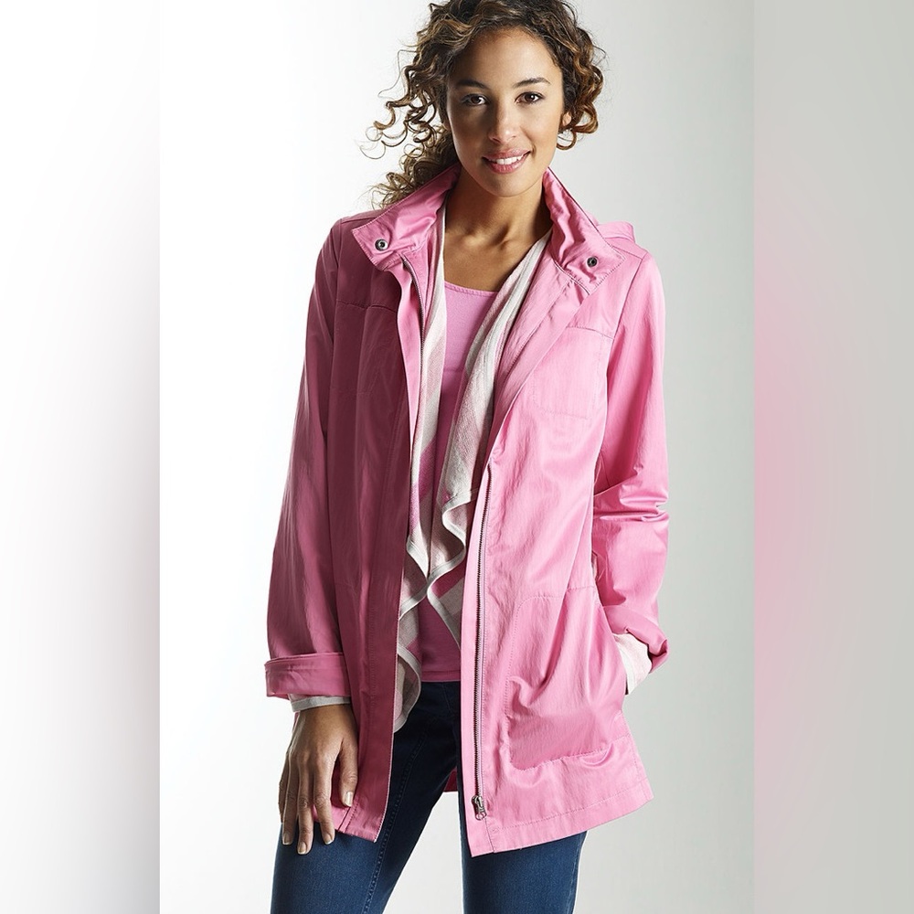 J.Jill Lightweight Water Resistant Pink Hooded Jacket Size Medium